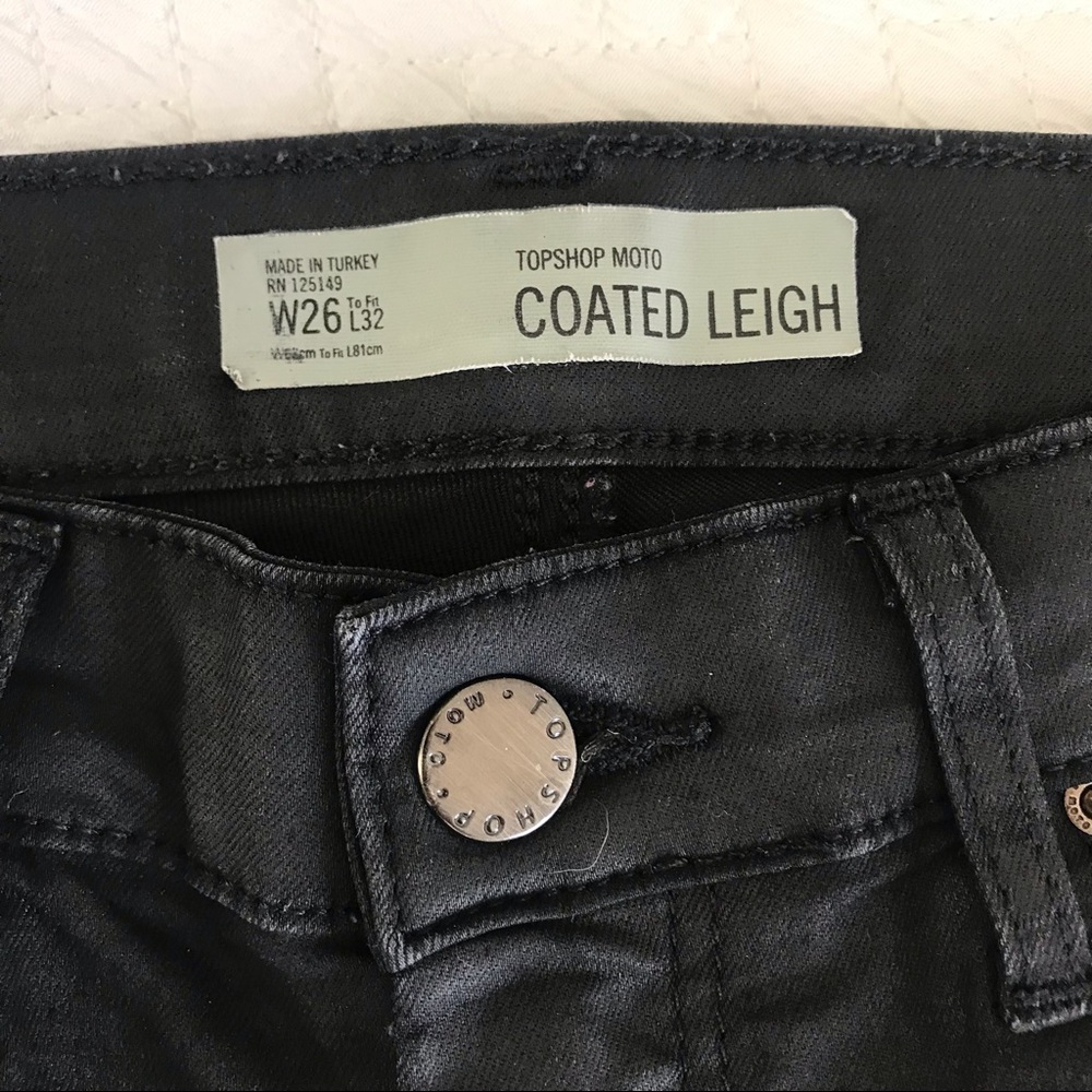 Topshop Moto || Coated Leigh High Rise Ankle-Grazer Black Stretch Jeans … - Picture 4 of 12